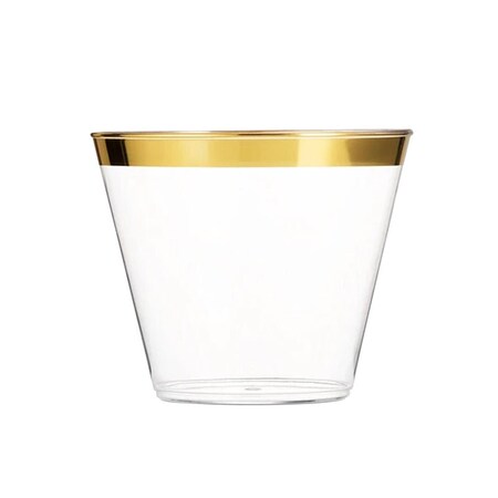 Smarty Had A Party 9 oz. Clear with Metallic Gold Rim Round Disposable Plastic Cups (240 Cups), 240PK 529G-CASE
